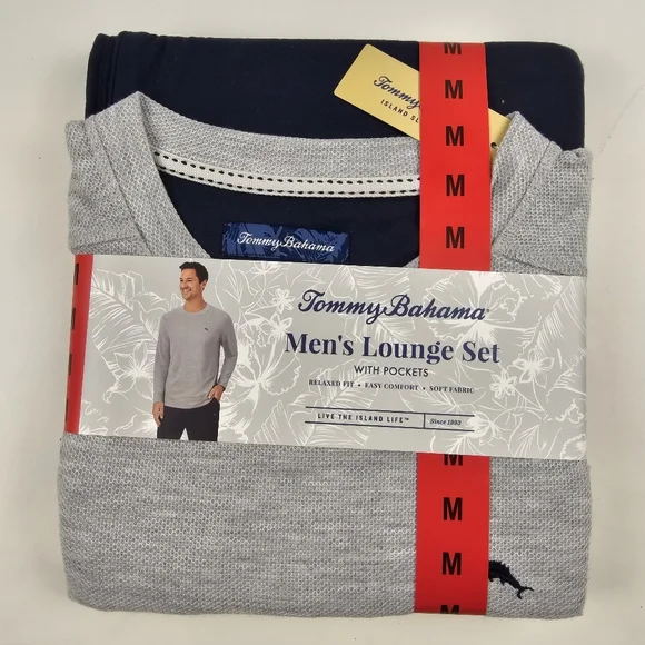 Tommy Bahama Men’s 2-Piece Relaxed Fit Lounge Set Gray & Blue Comfort Pajamas M - Picture 1 of 6